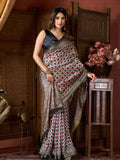 Multi Colour Cluster Digital Saree With Jacquard Border & Jhallar Saree With Blouse Piece