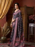 Blue Cluster Digital Saree With Jacquard Border & Jhallar Saree With Blouse Piece