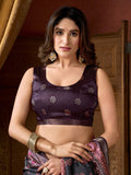 Blue Cluster Digital Saree With Jacquard Border & Jhallar Saree With Blouse Piece