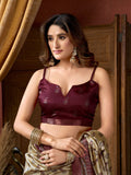 Cream Cluster Digital Saree With Jacquard Border & Jhallar Saree With Blouse Piece