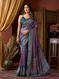 Purple Cluster Digital Saree With Jacquard Border & Jhallar Saree With Blouse Piece