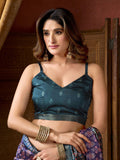 Purple Cluster Digital Saree With Jacquard Border & Jhallar Saree With Blouse Piece