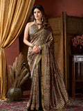Brown Cluster Digital Saree With Jacquard Border & Jhallar Saree With Blouse Piece
