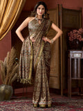 Brown Cluster Digital Saree With Jacquard Border & Jhallar Saree With Blouse Piece