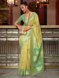Yellow Linen Blend Silk Saree With Blouse Piece