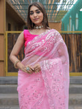 Baby Pink Organza Saree With Blouse Piece