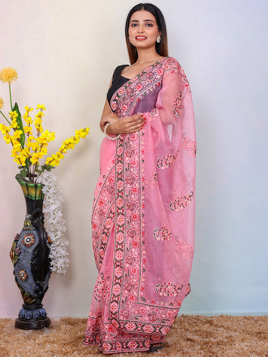 Pink Organza Saree With Blouse Piece