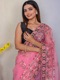 Pink Organza Saree With Blouse Piece