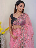 Pink Organza Saree With Blouse Piece