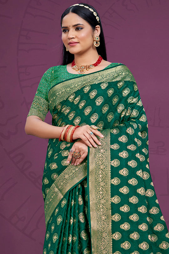 Green Silk Saree With Blouse Piece