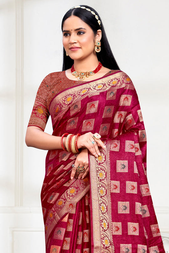 Maroon Silk Saree With Blouse Piece