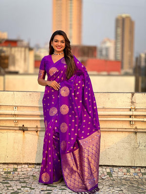 Violet Soft silk Saree With Blouse Piece