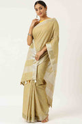 Womens Linen Blend Yellow Saree With Blouse Piece