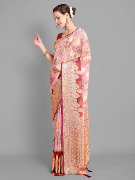 Baby Pink Georgette Saree With Blouse Piece