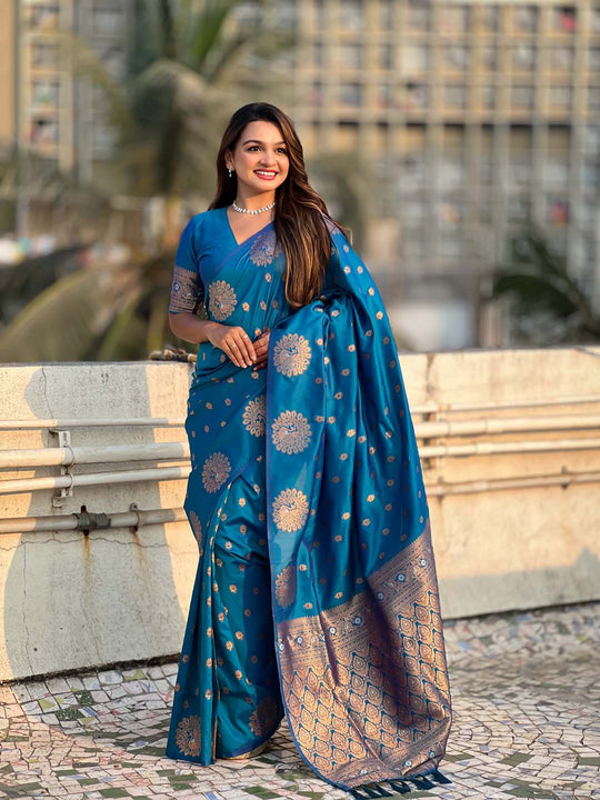 Sky Blue Soft silk Saree With Blouse Piece