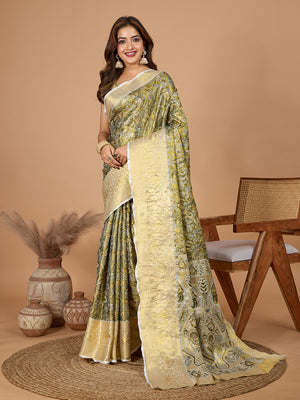 Green Semi Silk Saree With Blouse Piece