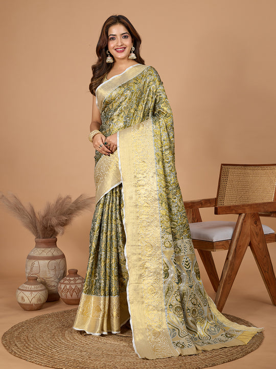 Green Semi Silk Saree With Blouse Piece
