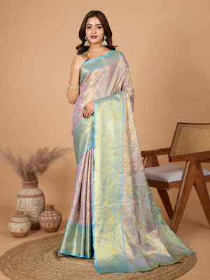Lilac Semi Silk Saree With Blouse Piece