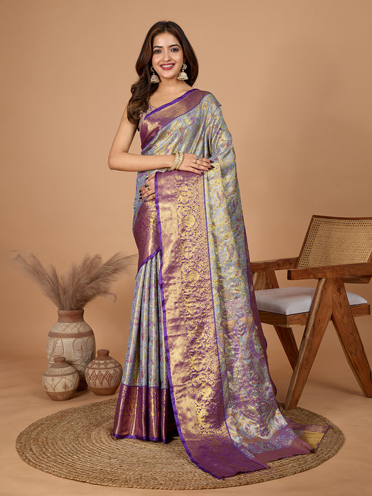 Violet Semi Silk Saree With Blouse Piece