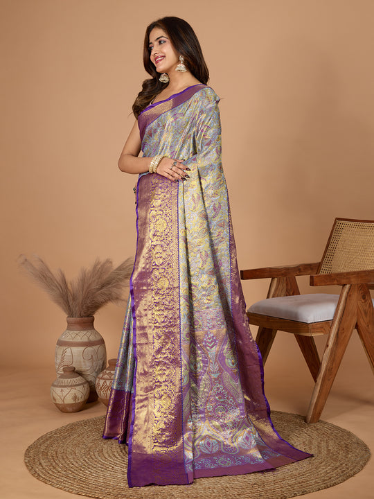 Violet Semi Silk Saree With Blouse Piece