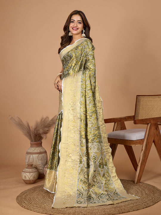 Green Semi Silk Saree With Blouse Piece