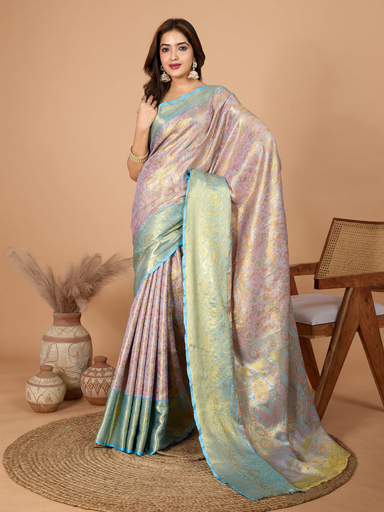 Lilac Semi Silk Saree With Blouse Piece