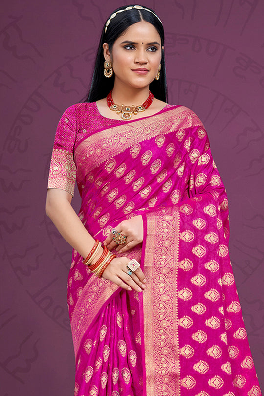 Pink Silk Saree With Blouse Piece