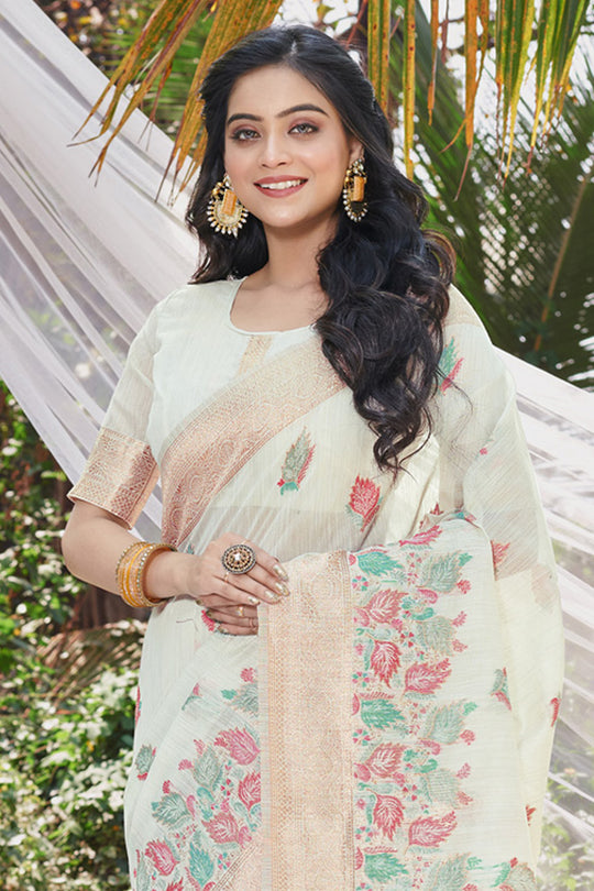 White Cotton Saree With Blouse Piece