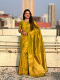 Yellow Soft silk Saree With Blouse Piece