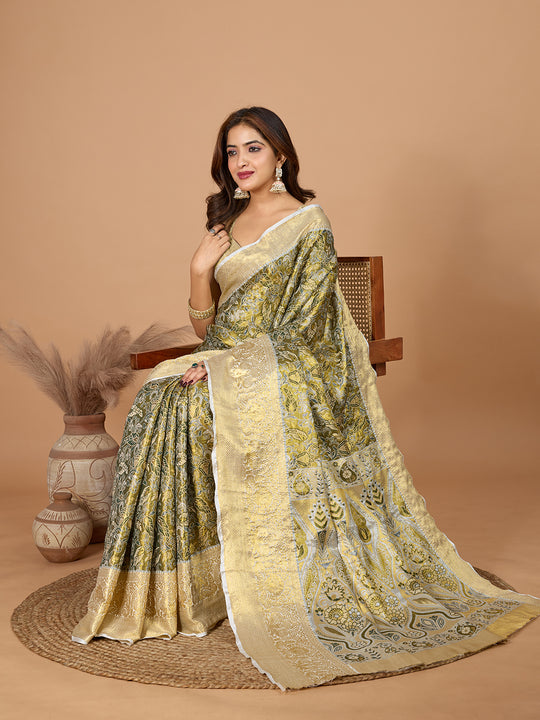 Green Semi Silk Saree With Blouse Piece