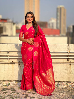 Red Soft silk Saree With Blouse Piece