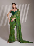 Green Georgette Printed Saree With Blouse Piece