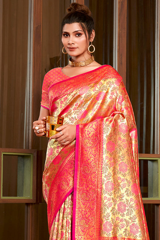 Pink Silk Saree With Blouse Piece