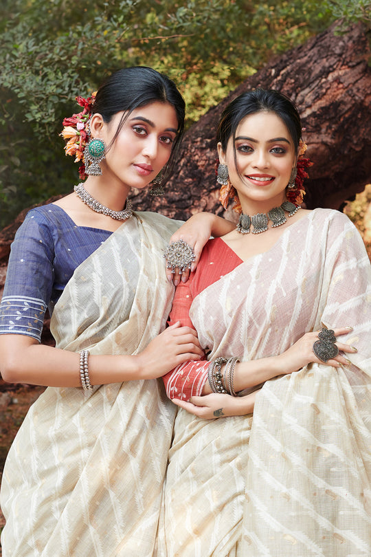 White Cotton Saree With Blouse Piece