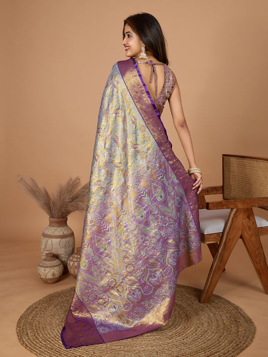 Violet Semi Silk Saree With Blouse Piece