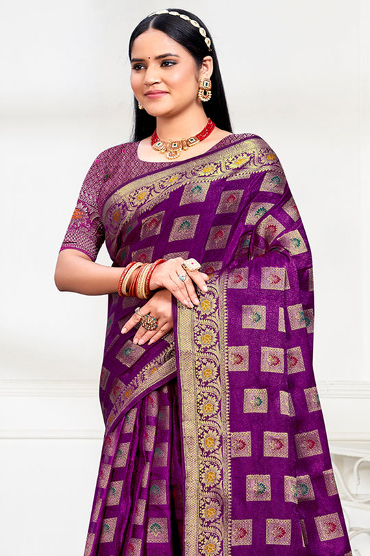 Purple Silk Saree With Blouse Piece