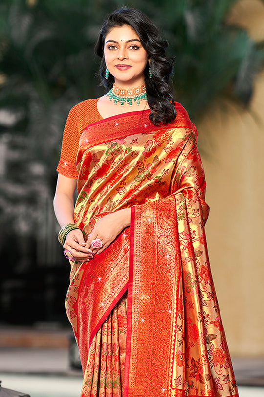 Red Silk Saree With Blouse Piece