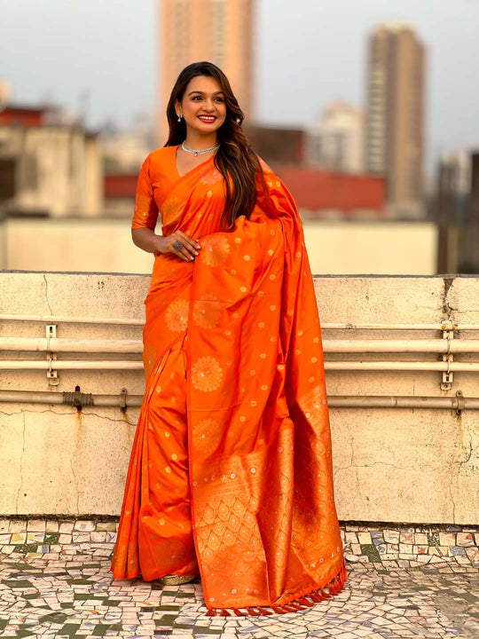 Orange Soft silk Saree With Blouse Piece
