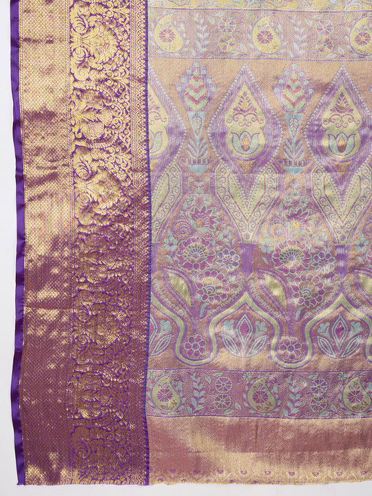 Violet Semi Silk Saree With Blouse Piece
