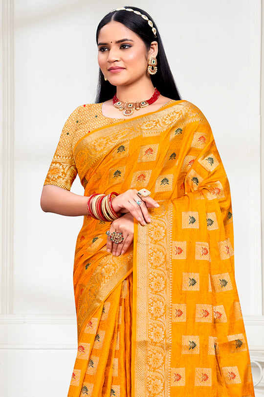 Yellow Silk Saree With Blouse Piece