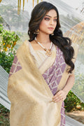 Purple Cotton Thread Work Saree With Blouse Piece