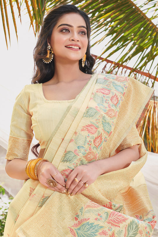 Off White Cotton Saree With Blouse Piece