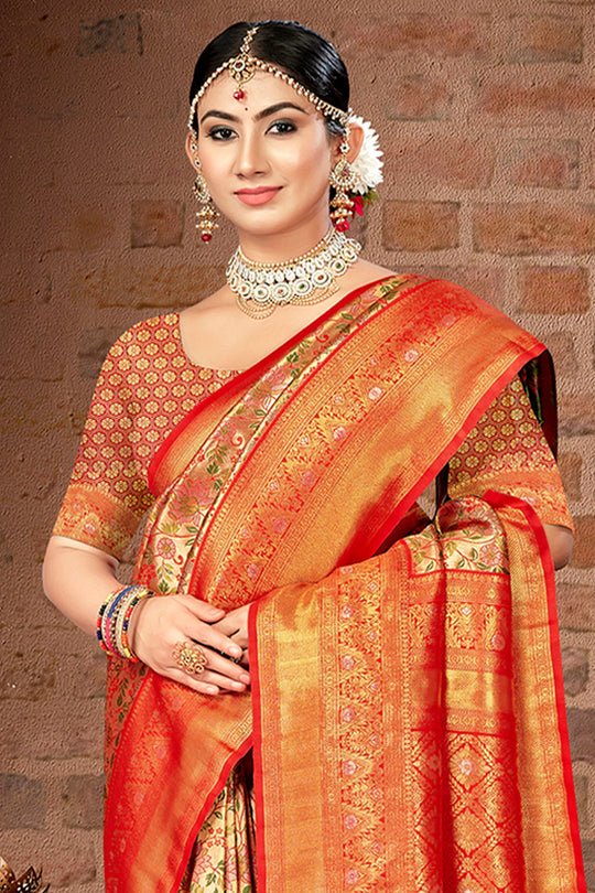 Red Silk Saree With Blouse Piece