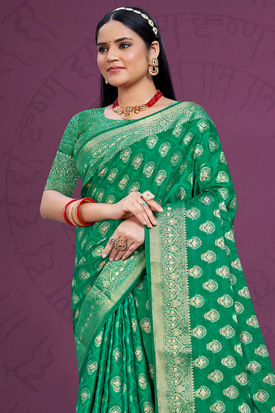 Green Silk Saree With Blouse Piece