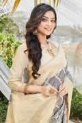 Grey Cotton Thread Work Saree With Blouse Piece