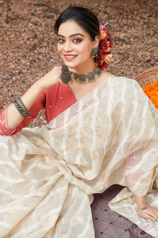 White Cotton Saree With Blouse Piece