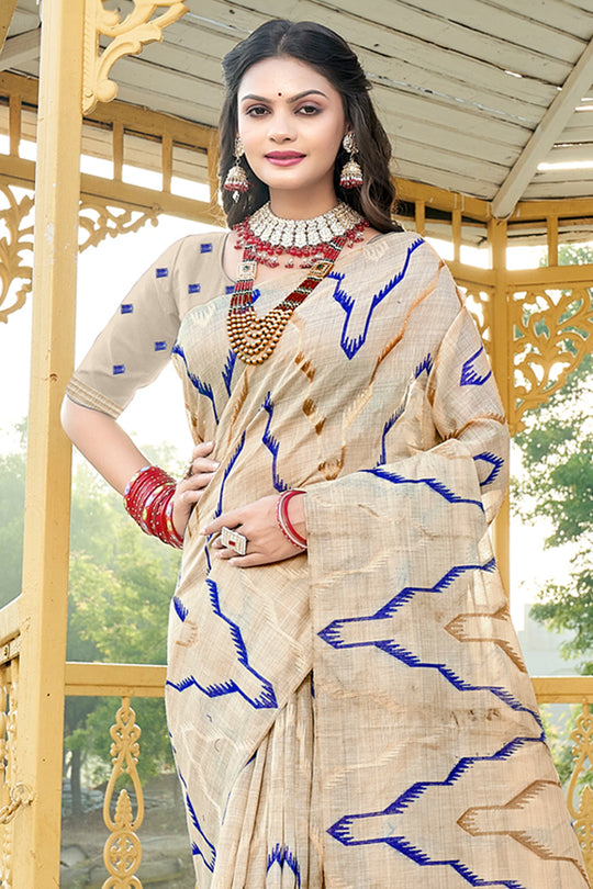 Blue Cotton Saree With Blouse Piece