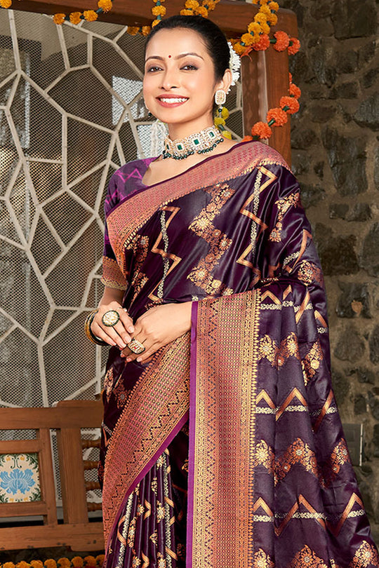 Violet Silk Saree With Blouse Piece