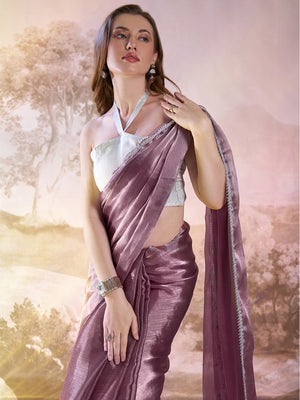 Lavender Organza Solid Saree With Blouse Piece