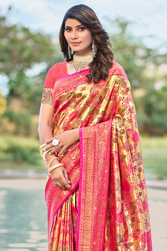 Pink Silk Saree With Blouse Piece